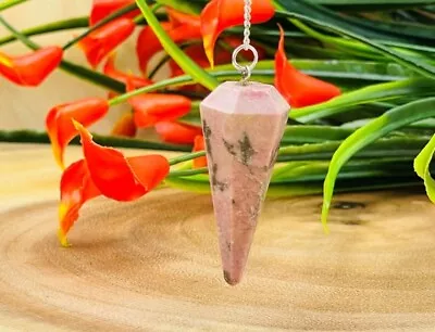 Rhodonite Crystal Pendulum With Silver Plated Chain Rhodonite Point Pendulum • $11.32