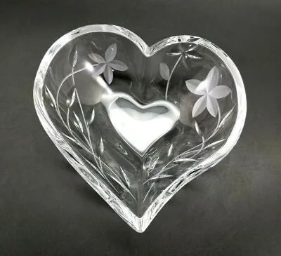 Mikasa Mon Amour Etched Crystal Heart Bowl Candy Dish Flowers • $30.98