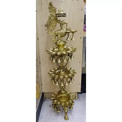 Peacock Brass Diya With Bell Large Home Corner Decor Indian Traditional Oil Lamp • $3574.99