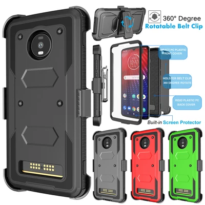 $9.99 • Buy For Motorola Moto Z4 Case With Kickstand Clip Cover + Built-in Screen Protector