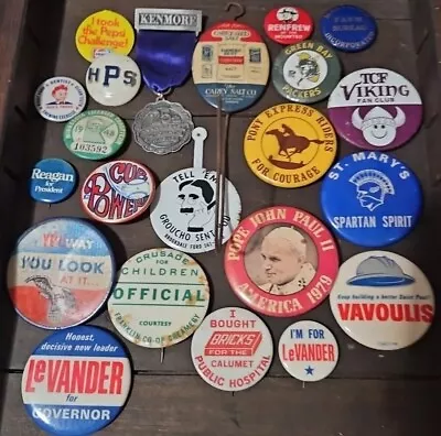 Vintage Pin Back Button Lot Mixed Political Advertising Novelty  • $22.95