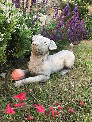 Jack Russell Puppy Dog With Red Ball Stone Garden Ornament Cute Dog Play Laying • £44.95