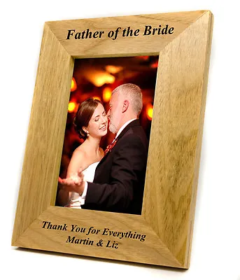 Personalised Wooden Oak Finish Father Of The Bride Photo Frame Engraved Gift • £12.99