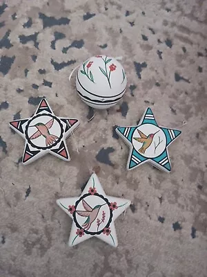 Lot Mexican Pottery Bird Christmas Ornaments Set Of 4 Signed Hand Painted • $30