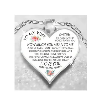Necklace To My Wife Heart I Love You Valentines Mothers Day Silver Chain Gift • $19.99
