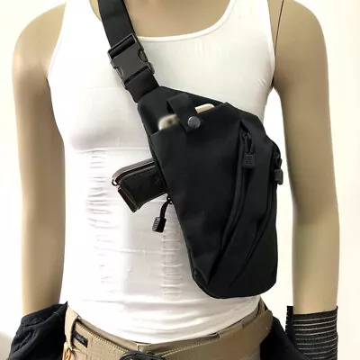 Men Shoulder Bag Tactical Hand Gun Bag Holster Left Right Pack Chest Bag Hunting • £15.59