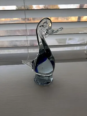 Vintage Murano Hand Blown Glass Duck Clear And Blue  • $40