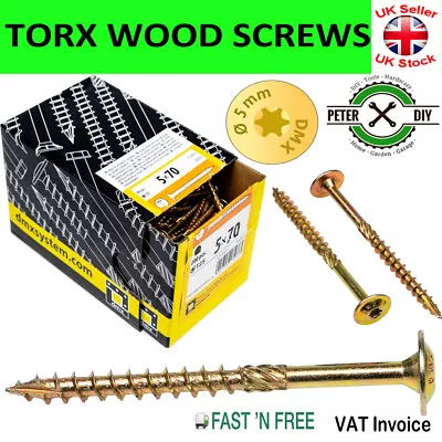 WAFER HEAD TORX SCREWS Self Tapping Wood Chipboard 5 Mm Screw Yellow 50-120mm • £1.97