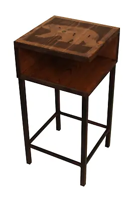Rustic Burnt Sienna Iron Stained Bear Etched Wood Country Cabin Drink Table • $187.95