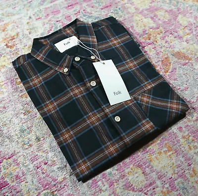 Folk Texas Button Down Flannel Shirt Size 5 Black Orange XL RRP £125 YMC Norse • £68