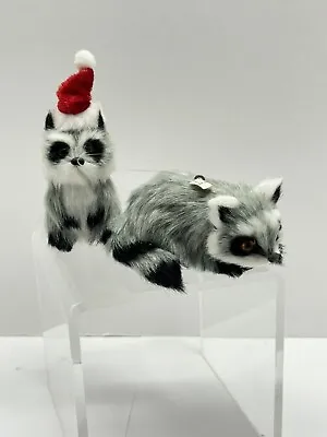 Raccoon Faux Fur Christmas Ornaments Lot Of 2 Tree Decor  • $5.59