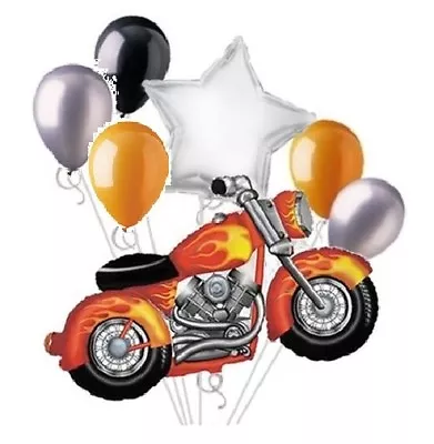 7 Pce Motorcycle Balloon Bouquet Set Harley Snarley Birthday Party Decoration B • $14.25