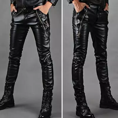 Men Punk Leather Skinny Lace Up Party Stage Performance Clubwear Steampunk Pants • $53.99