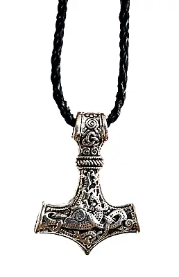 Viking Thors Hammer Necklace Pendant Mjolnir Amulet Cord Serpent Norse Pagan • £5.95