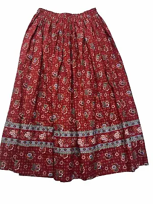 Vera Bradley Vintage Red Green Floral Cotton Maxi Skirt One Size With Pockets • $29.99