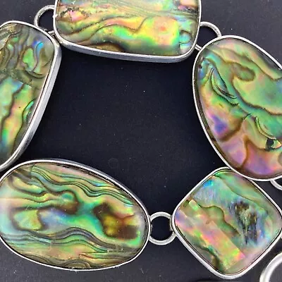 Sterling Silver Abalone Mother Of Pearl Bracelet 8  12g Vintage Lucas Lameth LUC • $49.95