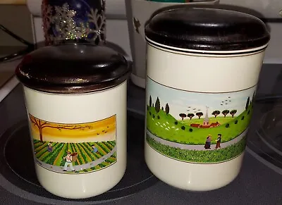 Villeroy & Boch Naif Design Country Farm Canister Dark Color Wood Lid Cover HTF • $36