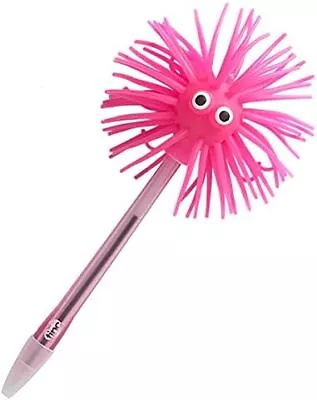 FUZPENPK Light Up Silicone Topped Fuzzy Character Ballpoint Pen With Lid Pink B • £4.37