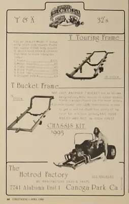 Hot Rod Factory T Bucket Touring Chassis Frame Canoga Park Vintage Print Ad 1980 • $9.95