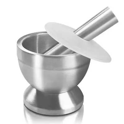 Mortar And Pestle 18/8 Stainless Steel Spice Grinder Pill Crusher With Lid F... • $26.94
