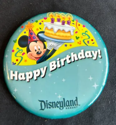 Disneyland Happy Birthday Button W/ Mickey Mouse & Cake ~ Disneyland Resort • $2.75
