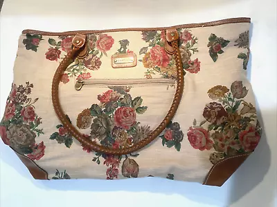 Vtg Carpetbags Of America Floral Tapestry Carpet Bag Tote Purse Faux  Trim • $25.95