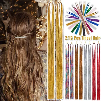 Woman Long Hair Tinsel Sparkle Holographic Glitter Extensions Highlight Party • £1.80