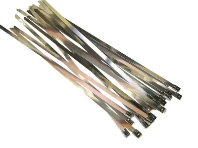 METAL CABLE TIES STAINLESS STEEL QTY 20 WIDE 7.9mm X 360mm Exhaust Heat Wrap • £6.99
