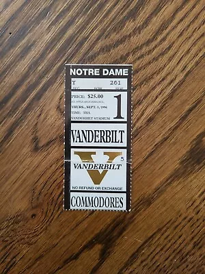 $14.99 • Buy 1996 Notre Dame Vs Vanderbilt Football Ticket Stub