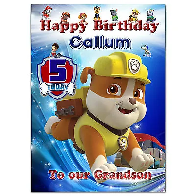 C296; Large Personalised Birthday Card; Made For Any Name; PAW Patrol Rubble • £4.50