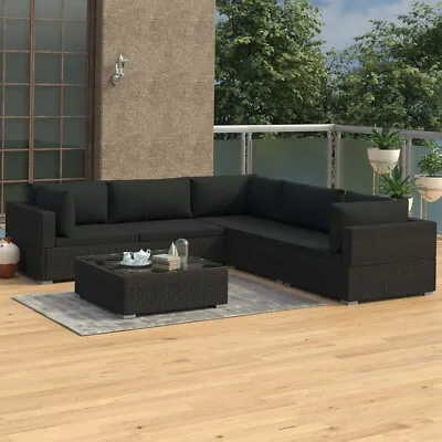 $953.95 • Buy VidaXL 6 Piece Garden Lounge Set With Cushions Poly Rattan Black