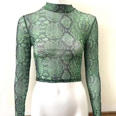 £7 • Buy Mesh Green Snake Skin Pattern Long Sleeved Top
