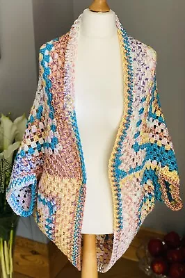 Handmade Handcrafted Crochet Granny Square Cocoon Cardigan Shrug Totally Unique • £69.99