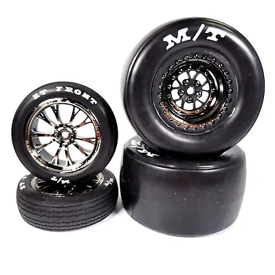 Fits Traxxas Drag Slash Mickey Thompson Tires 12mm Weld Black Chrome Wheels 1/10 • $73.99