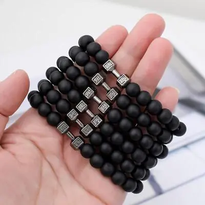 Natural Black Volcanic Lava Stone Dumbbell Bracelet Black Matte Beads Bracelets√ • £1.76