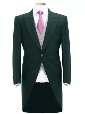 Green Wedding Tailcoat Jacket Morning Coat Herringbone Formal Irish St Patricks • £59