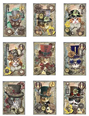 Steampunk Cats A Designer MULTI-SIZE SET Cotton Fabric Quilt Blocks • $13.50