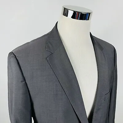 Hugo Boss Mens 44L James4 Sharp6 Sport Coat Gray Plaid 100% Wool Two Button • $58
