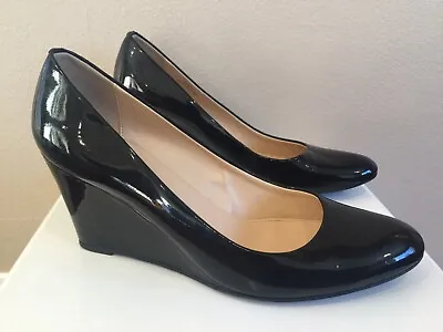 Women’s J. Crew Shoes Wedge Heels Black Patent Leather Size 9.5 Italy • $10