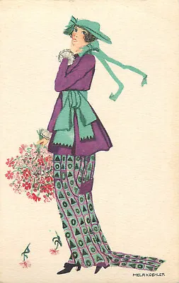 Vintage Mela Koehler Art Postcard Beautiful Fashionable Lady With Flowers 1915 • $75