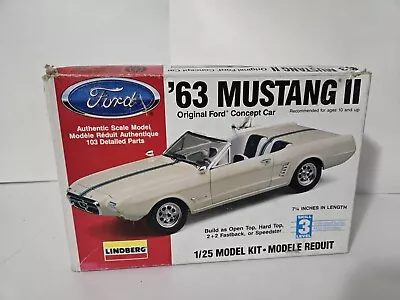 Vintage 1-25 Scale Lindberg 1963 Ford Mustang II Concept Car OBSI New Nice • $40