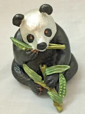 Panda Enameled Bamboo Hinged Trinket Box With Rhinestone Eyes • $16.90