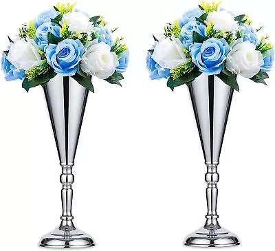 Sziqiqi Set Of 2 Tall Metal Wedding Centerpieces For Reception Tables Silver F • £25.14