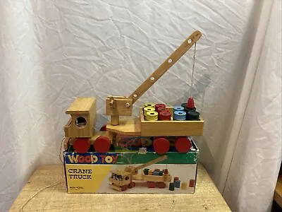 Vintage Play Makers Wooden Toy Crane Truck. Missing One Barrel. B9 • $29.99