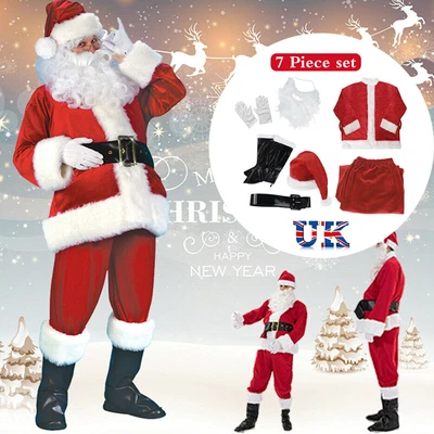 £8.98 • Buy Santa Claus Costume Father Christmas Flannel Suit Mens Adult Fancy Dress Outfit*