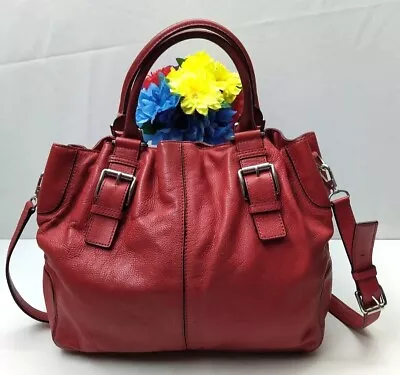 Michael Kors Brookville Red Leather Drawstring Double Handle Satchel Tote Bag • $100