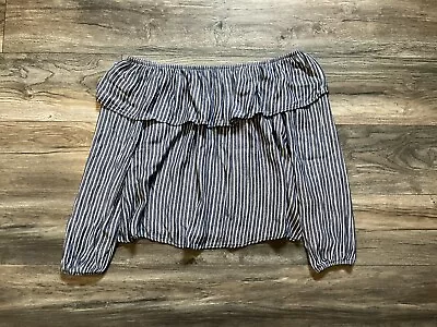 Mossimo Women’s Off The Shoulder Blouse / Size XXL / Blue White Striped • $7.95