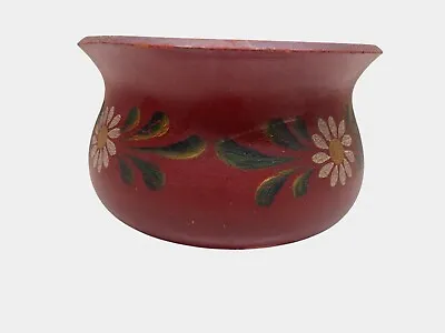 Vintage 6  Hand Painted Swedish Wooden Red With  Flowers Bowl Sweden • $18