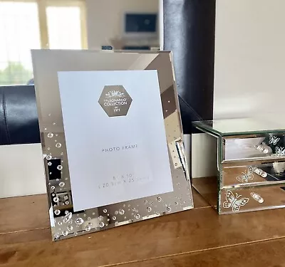 £19.95 • Buy Mirrored Glass 10 X 8 Photo Picture Frame Faux Crystal Diamante Home Decoration