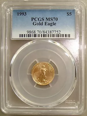 1993 $5 1/10 Oz American Gold Eagle Coin PCGS MS70 • $545